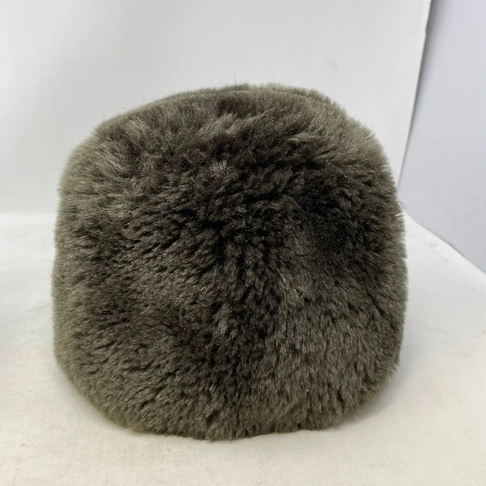 Vintage Union Made Faux Fur Pillbox Hat Olive Green Russian Cossack Style Winter